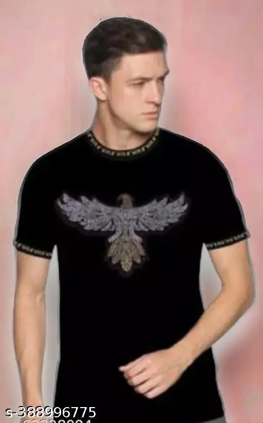 Eagle pattern cotton blend men's t-shirt, short sleeves with printed design, size S/M/L