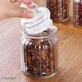 Glass Matka-shaped VITALLIO kitchen storage jar, 350ml capacity, suitable for honey or dry fruits, pack of 6 (clear)