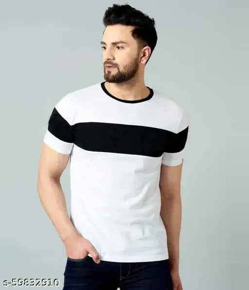 Trendy latest men's colorblocked cotton t-shirt, short sleeves, M, L, XL, XXL sizes