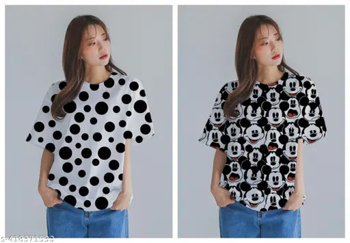 Oversize Lycra t-shirt for women, printed net design, available in S, M, L, XL