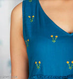 Teal blue, rayon embroidered kurti for girl - machine yog embroidery 3-tiered dress