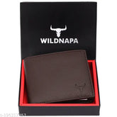 Brown full-grain leather men's wallet with RFID blocking, featuring 2 cash compartments, 8 card slots, hidden pockets, ID slots, coin pocket, and gift box. High-quality classic genuine leather accessory from WILD NAPA