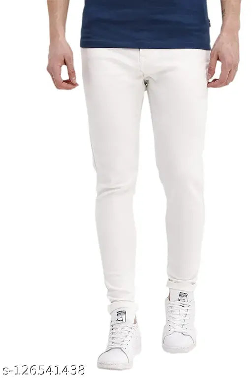 MARKVIEW men's slim fit plain white jeans - solid denim, hand wash only, slim fit jeans size 28/30/32, India-made