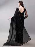 Black Georgette saree with embellished separate blouse, India-origin elegant fashion accessory