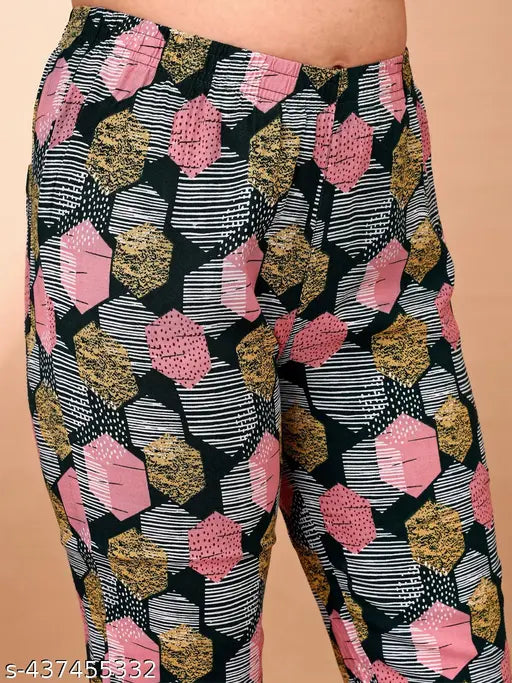 Rayon printed maxi pyjama combo pack for women with back pockets (India), stylish sleepwear/joggers with elasticated waistband