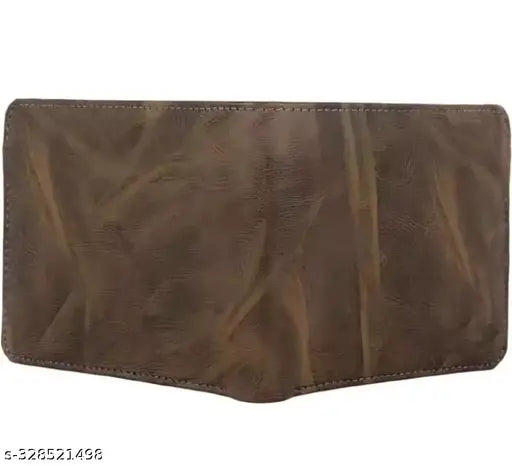 Brown faux leather bifold men's wallet, 6 card slots, textured design, free size