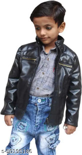 Leather boys jacket, solid pattern for 2-3 years (size 30in x 19in), Indian handcrafted winterwear