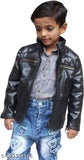 Leather boys jacket, solid pattern for 2-3 years (size 30in x 19in), Indian handcrafted winterwear