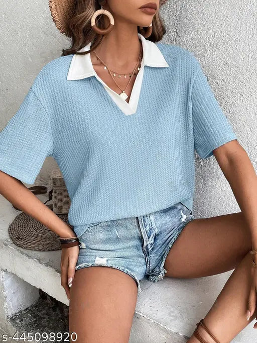 Kishian Shop Women's solid cotton blend short-sleeved T-shirt, available in sizes S to XL. Made in India