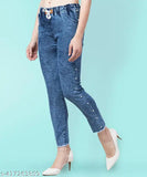 Stretchable Premium Denim Side Pearl Blue Baggy Jeans for Women (Sizes: 32, 34, 44, 46, XL-5XL) - Made in India, anti-shrink, high-quality denim jeans