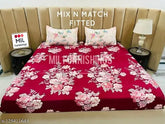Premium cotton, elastic fitted king-size bedsheet with floral pattern, suitable for 12" mattress and 2 contrast pillows, ideal for summer use by adults