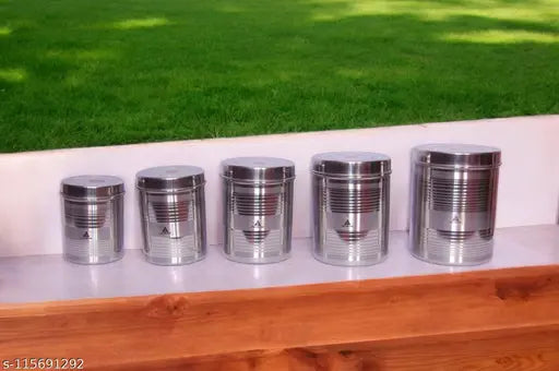 High quality steel containers, 5 pc with 500ml - 2L capacity, airtight for kitchen storage