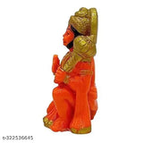 Orange polyresin Hanuman Ji idol in blessing posture with gada, detailed handcrafted Indian art for temple car dashboard or home decor (3 inches)