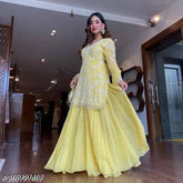 Trendy Georgette embroidered dupatta set for women, single XL size from India (XL: 44m bust, 35m top length, 34m bottom waist, 40m bottom length, 2.2m dupatta length)