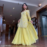 Trendy Georgette embroidered dupatta set for women, single XL size from India (XL: 44m bust, 35m top length, 34m bottom waist, 40m bottom length, 2.2m dupatta length)