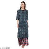 Cotton SHASHVI Women's Kurta & Palazzo Set, printed net, three-quarter sleeves - Indian ethnic wear