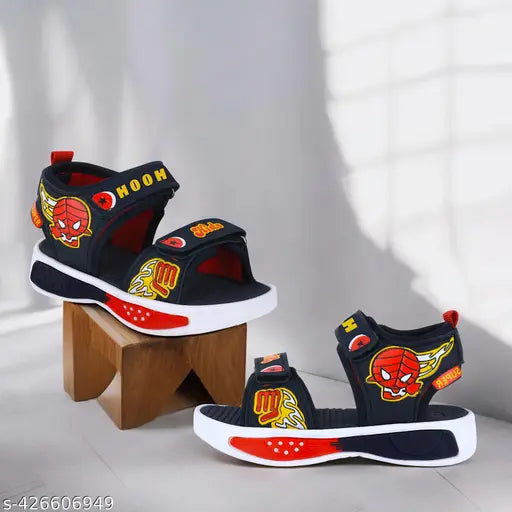 Stylish summer canvas & rubber waterproof kids' unisex sandals in black and red, ideal for boys and girls aged 9 months to 12 years