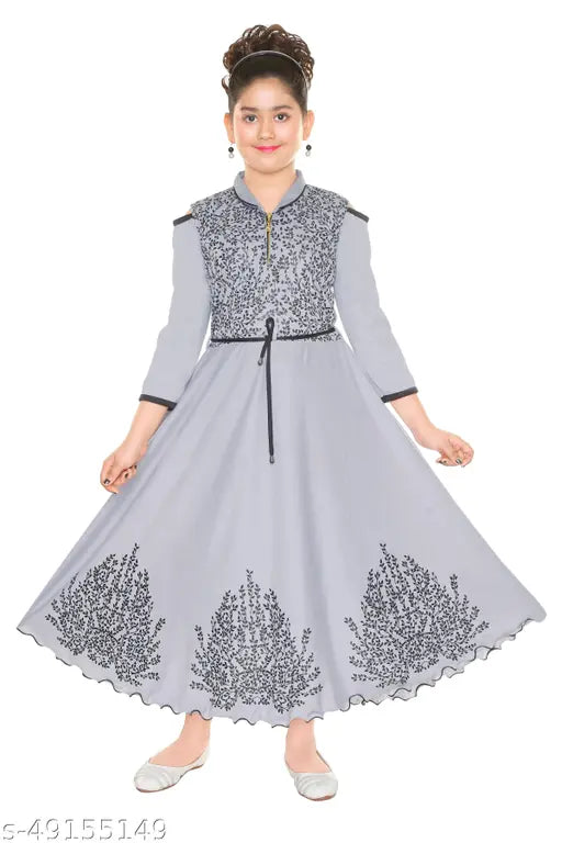 Cute cotton blend three-quarter sleeve dresses for kids, self-design net pattern by MRM Creation, India