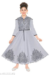 Cute cotton blend three-quarter sleeve dresses for kids, self-design net pattern by MRM Creation, India