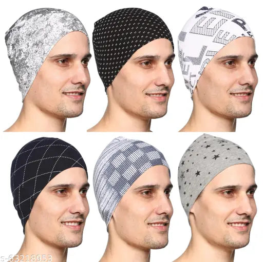 Lycra printed skull cap, men's SHAUN design, Indian-origin, warm and comfy