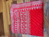 Red Georgette saree with Leheriya print and embroidery, beautiful for Indian traditional wear