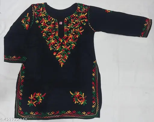 Rayon embroidered Chikankari top, three-quarter sleeves, Indian women's fashion