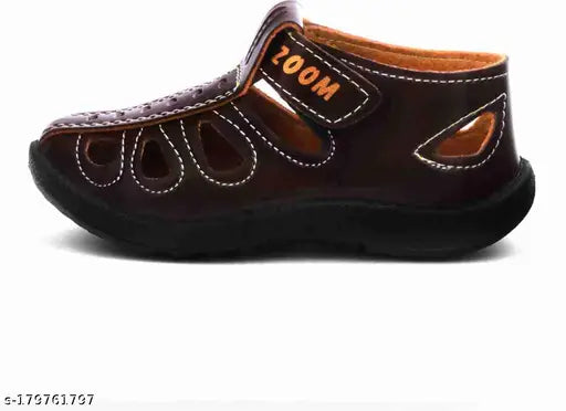 Brown synthetic leather casual kids' shoes with velcro fastening, ideal for both boys and girls, featuring a non-slip sole and easy clean design, perfect for versatile wear