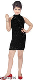 Black nylon frock for girls, self-design net dress pack of 1 (size 5-15 years)