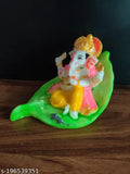Marble-dusted 5-inch Ganesh statue on pan leaf, elegant home decor for Diwali or anniversary gifts