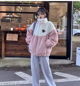 Colorblocked woolen girls jacket, stylish long-sleeve winter jacket from India