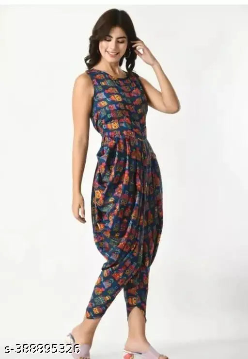 Sleeveless crepe colorblocked dhoti-style jumpsuit for women, latest Indian fashion trend