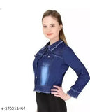 Dark denim frill jacket, long sleeves, solid pattern for teenagers (12-16 years), made in India