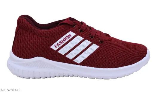 Maroon canvas & PVC shoes for kids, solid design with ankle loop net for ages 8-12 years. Kid's sports footwear from India