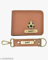 Personalised faux leather wallet & keychain set for men (1 Set), solid net design, free size