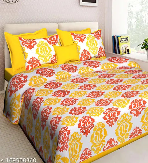 Cotton ethnic motif flat sheets, 170 thread count for king size double bed, ideal for adult summer use with 2 pillow covers, made in India