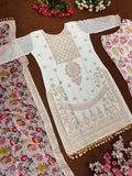 Heavy faux Georgette Sharara suit set, printed with new designer patterns, free size (waist 42in, length 40in)