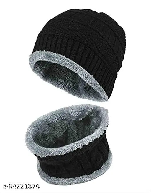 Woolen Aksmit winter cap with two-layer neck scarf, perfect for men and women in cold weather