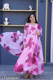 Pink printed net Georgette women's gown, size S-XXXXXL for sensational events, made in India