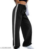 Cotton self-design stylish joggers for women, white side stripes