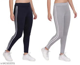 Striped cotton blend ankle jeggings combo, breathable and stretchy for outdoor or casual wear