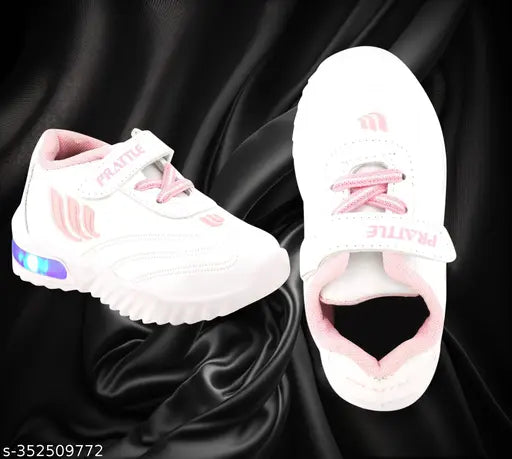 Lightweight EVA Prattle Foot LED Shoes, stylish striped net design for outdoor sports, ideal for little kids (T103Pink), bright color-changing lighting effect