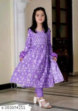 Lavender rayon girls set: Kurta with dupatta and bottomwear for Indian children aged 5-13 years
