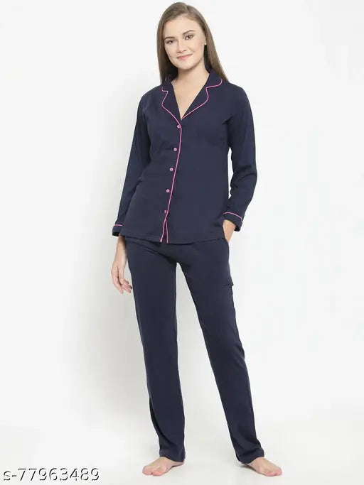 Claura hosiery cotton nightshirt & pyjama set, solid-patterned sleepwear for women made in India
