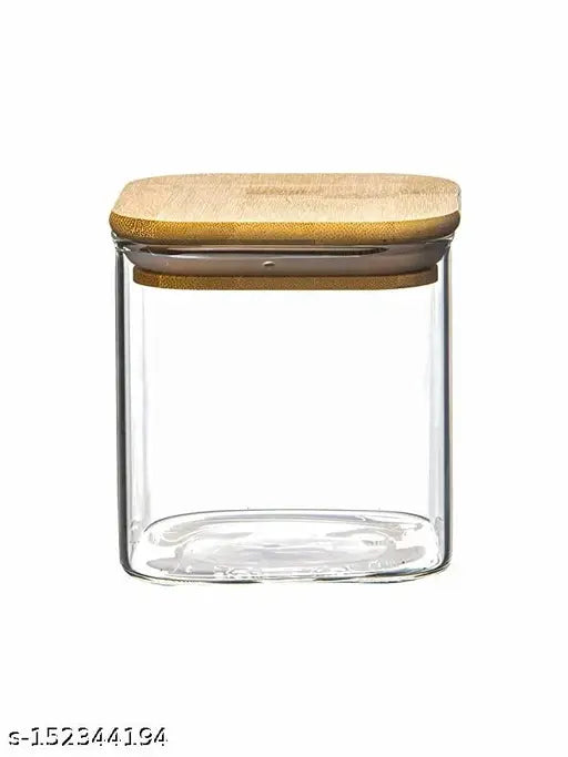Rust-proof bamboo wooden lid glass containers, airtight 700ml storage jars set of 3 for space-saving pantry organization
