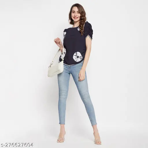 Tie dye rayon women's tunic tops, puff sleeves, vibrant patterns, summer wear, India