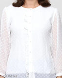White embellished Georgette top, 3/4 sleeves, ethnic wear for modern Indian women
