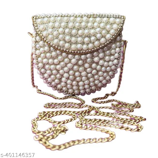 Mini Pearl Bag Clutch, PU material, embellished net pattern, free size, India origin