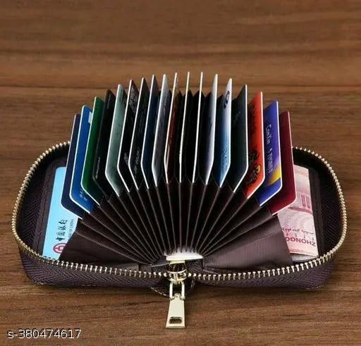 Faux leather card holder, 5 compartments, solid color, free size, India-made women's casual wallet