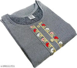 Solid polyester three-quarter sleeve woolen kurti, single solid pattern, Indian ethnic wear