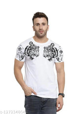 White lion printed cotton T-shirt, short sleeves, ultra-soft 180 GSM fabric, perfect fit